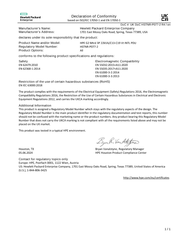 HPE G2 Mtrd 3P 22kVA/C13-C19 Vt INTL PDU #UKDoC HSTNR-P077-2