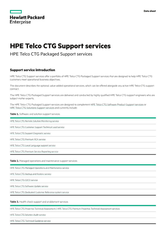 HPE Telco CTG Support Services