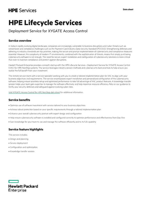 HPE Lifecycle Services – Deployment Service for XYGATE Access Control thumbnail