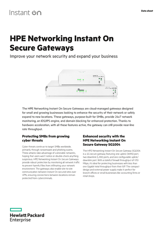 HPE Networking Instant On Secure Gateway Datasheet_ ENG thumbnail