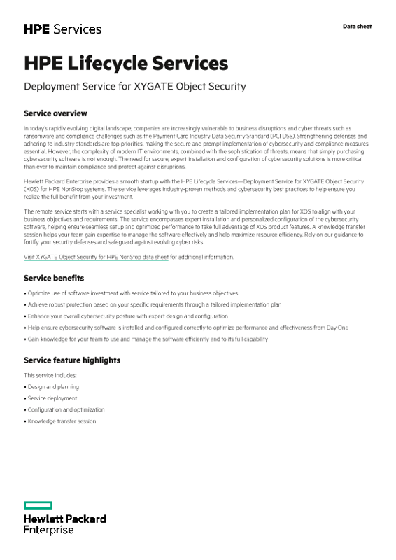 HPE Lifecycle Services – Deployment Service for XYGATE Object Security thumbnail