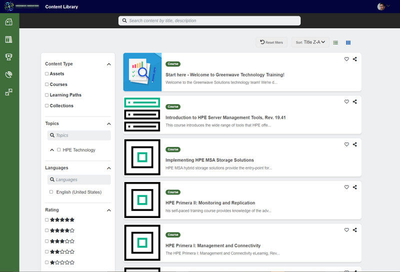 Screenshot of HPE Digital Learner private portal