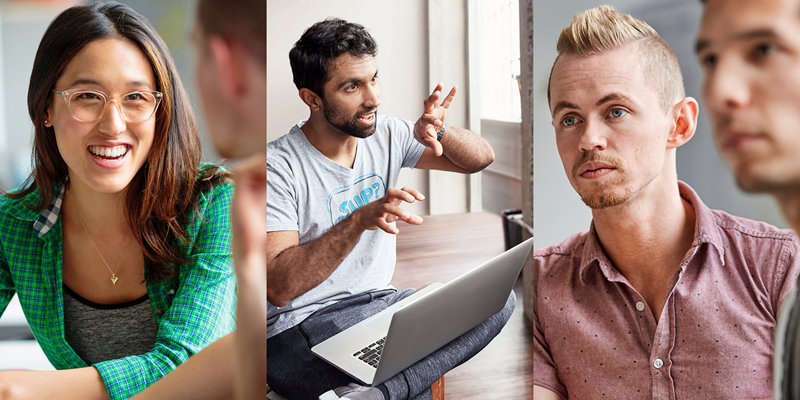 Images of tech workers in a loft office