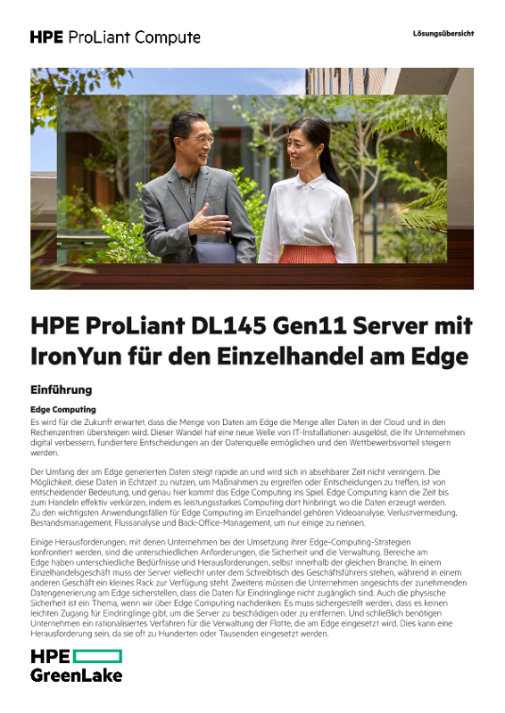 HPE ProLiant DL145 Gen11 Server mit IronYun für den Einzelhandel am Edge thumbnail