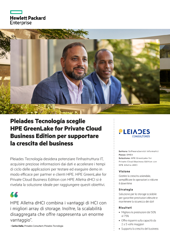 Pleiades Tecnología sceglie HPE GreenLake for Private Cloud Business Edition per supportare la crescita del business thumbnail