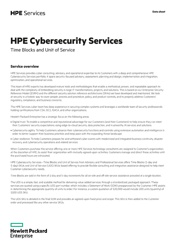 HPE Cybersecurity Services – Time Blocks and Unit of Service thumbnail