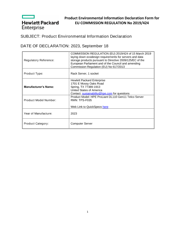 HPE ProLiant DL110 Ge11 Telco Server thumbnail