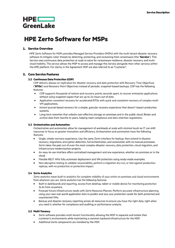 HPE Zerto Software for MSPs thumbnail