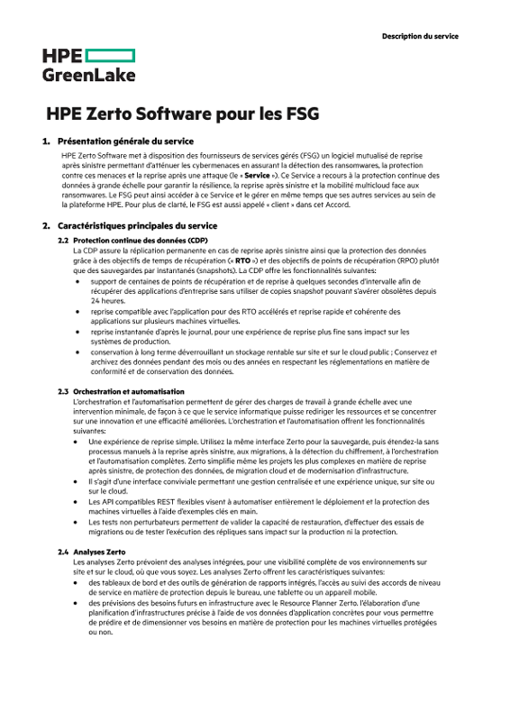 HPE Zerto Software pour les FSG thumbnail