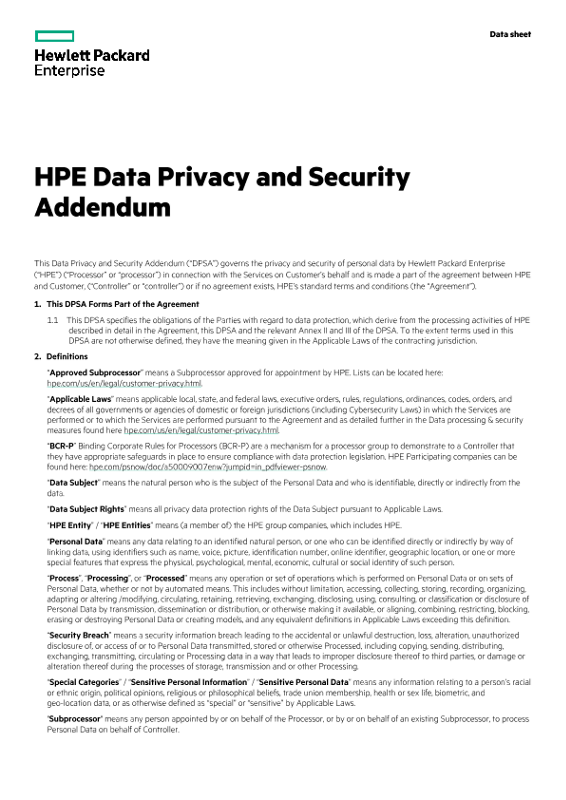 HPE Data Privacy and Security Addendum thumbnail