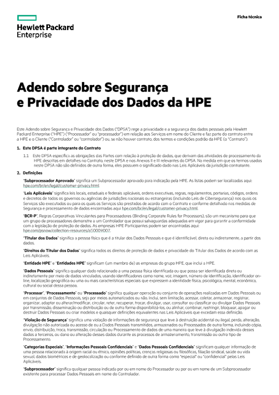 Adendo sobre Segurança e Privacidade dos Dados da HPE thumbnail