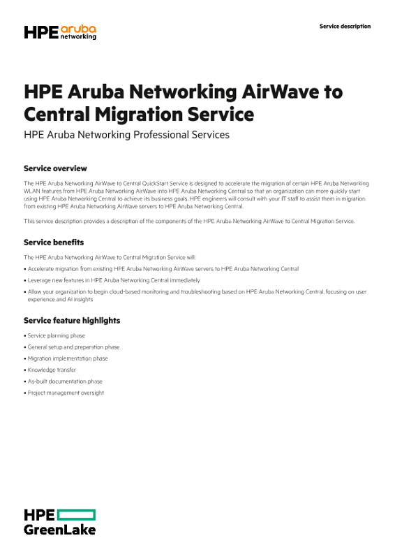 HPE Aruba Networking AirWave to Central Migration Service – HPE Aruba Networking Professional Services thumbnail