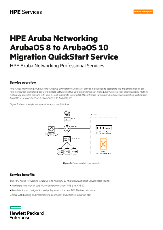 HPE Aruba Networking ArubaOS 8 to ArubaOS 10 Migration QuickStart Service thumbnail
