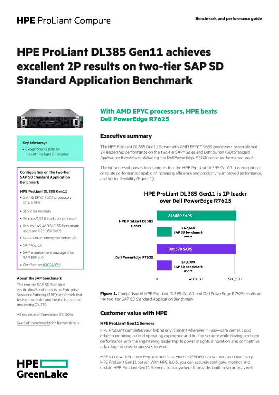 HPE ProLiant DL385 Gen11 achieves excellent 2P results on two-tier SAP SD Standard Application Benchmark thumbnail