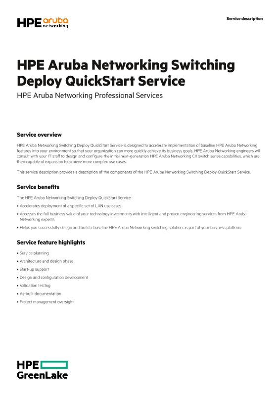 HPE Aruba Networking Switching Deploy QuickStart Service – HPE Aruba Networking Professional Services thumbnail
