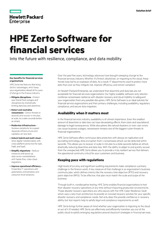 HPE Zerto Software for financial services thumbnail