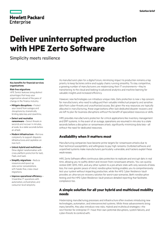 Deliver uninterrupted production with HPE Zerto Software thumbnail