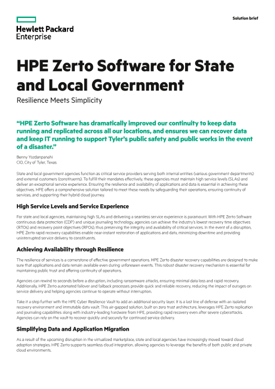 HPE Zerto Software for State and Local Government thumbnail