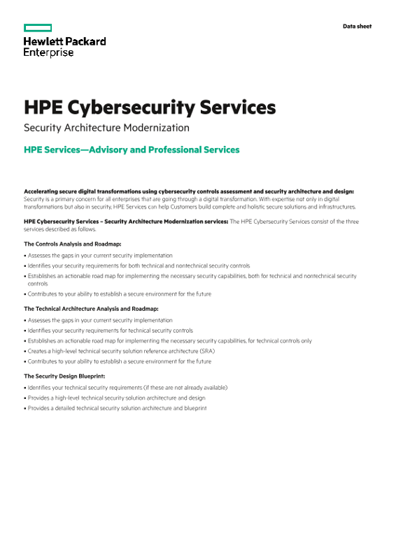 HPE Cybersecurity Services – Security Architecture Modernization thumbnail