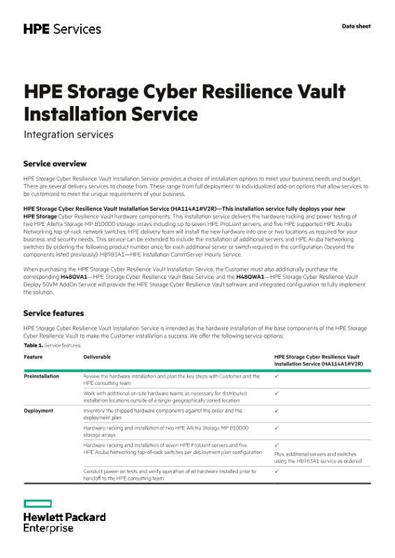 HPE Storage Cyber Resilience Vault Installation Service thumbnail