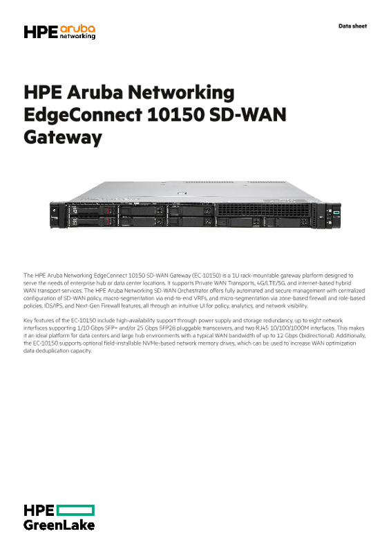 HPE Aruba Networking EdgeConnect 10150 SD-WAN Gateway thumbnail