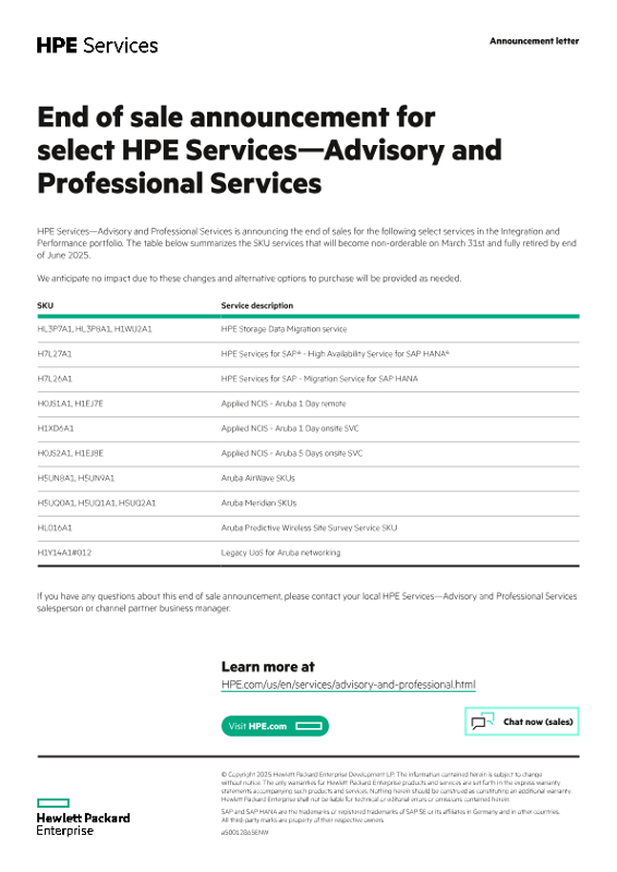 End of sale announcement for select HPE Services – Advisory and Professional Services thumbnail