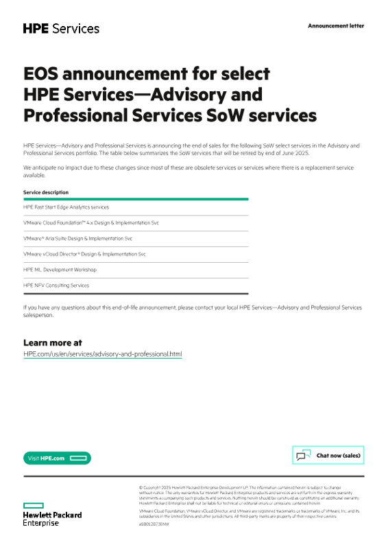 EOS announcement for select HPE Services – Advisory and Professional Services SoW services thumbnail