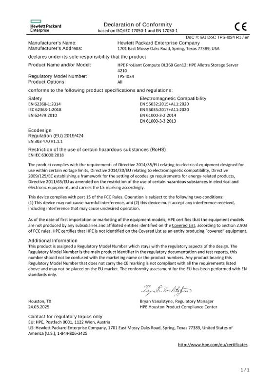 HPE ProLiant Compute DL360 Gen12 #EUDoC TPS-I034 thumbnail