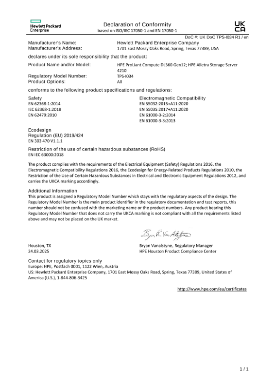 HPE ProLiant Compute DL360 Gen12 #UKDoC TPS-I034 thumbnail