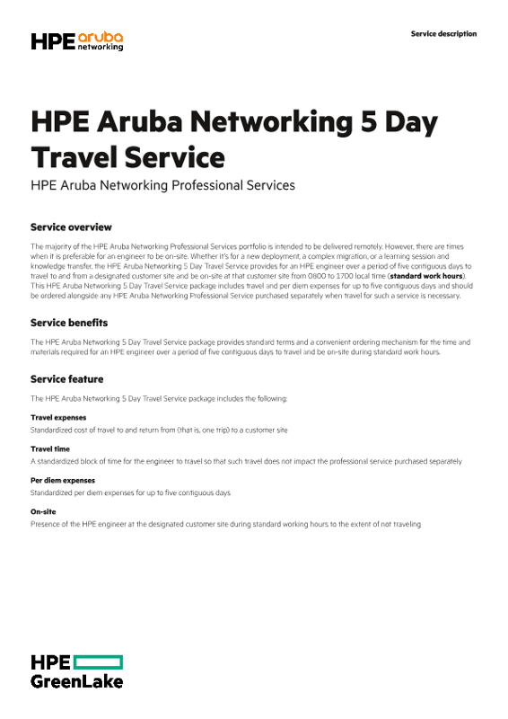 HPE Aruba Networking 5 Day Travel Service thumbnail