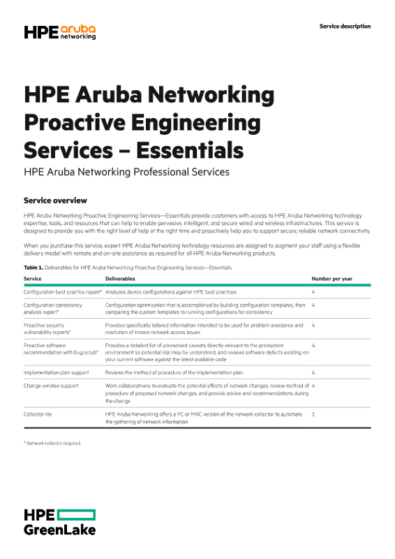 HPE Aruba Networking Proactive Engineering Services – Essentials thumbnail