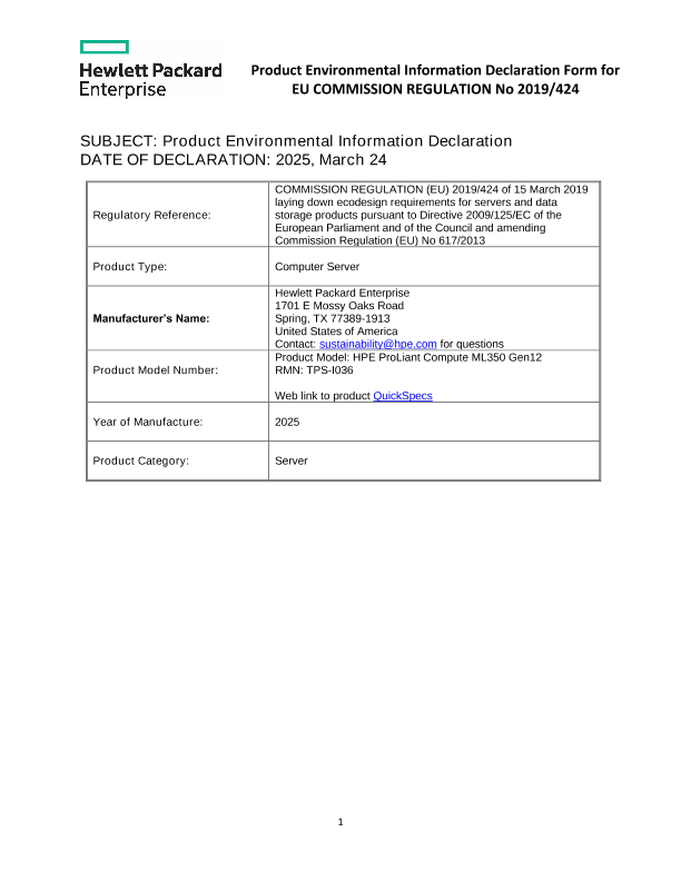 HPE ProLiant Compute ML350 Gen12 thumbnail
