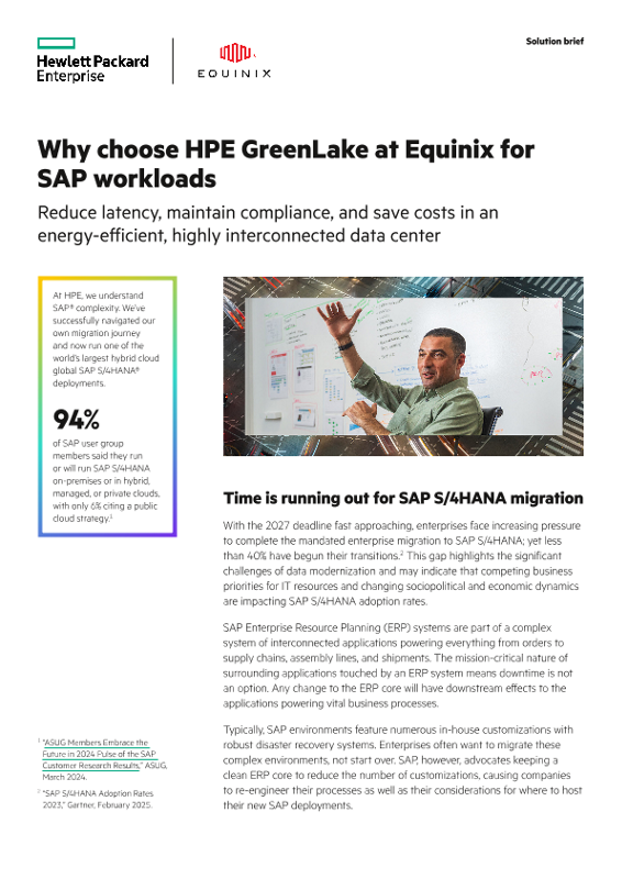 Why choose HPE GreenLake at Equinix for SAP workloads thumbnail