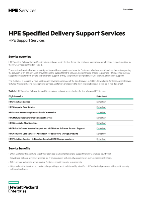 HPE Specified Delivery Support Services thumbnail