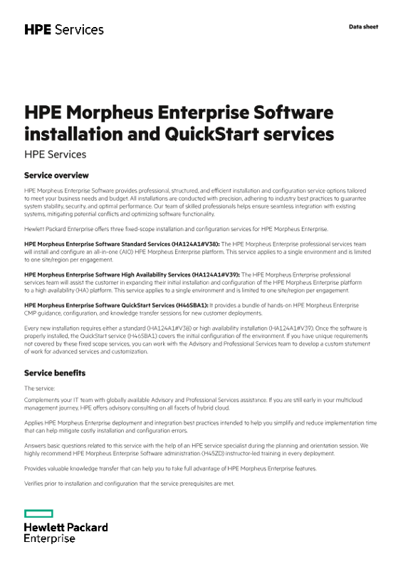 HPE Morpheus Enterprise Software installation and QuickStart services thumbnail