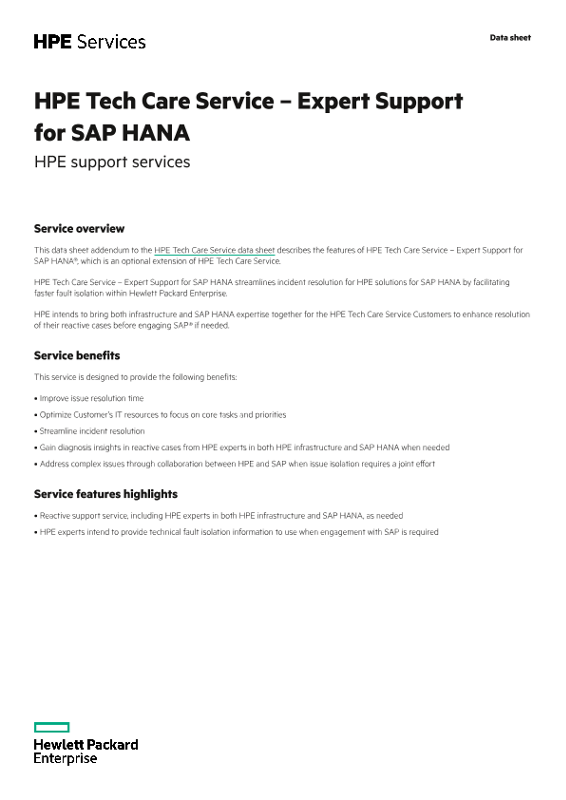 HPE Tech Care Service – Expert Support for SAP HANA thumbnail