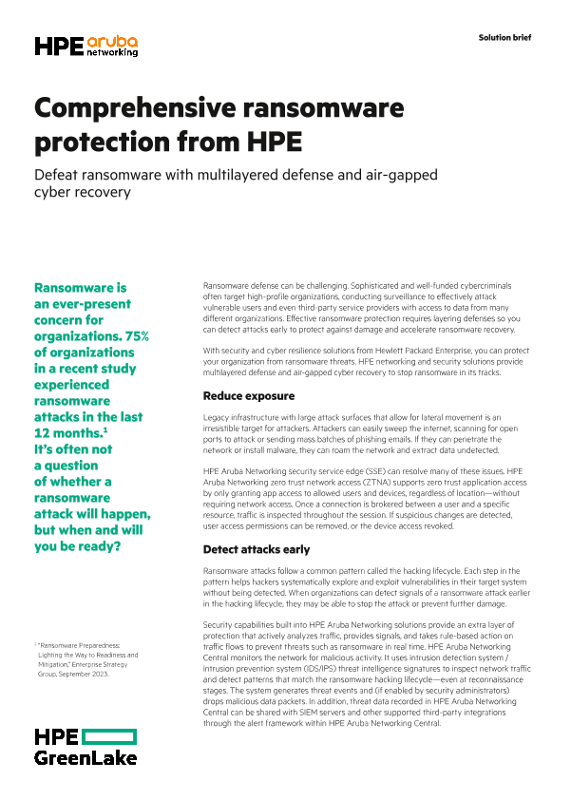 Comprehensive ransomware protection from HPE – Defeat ransomware with multilayered defense and air-gapped cyber recovery thumbnail