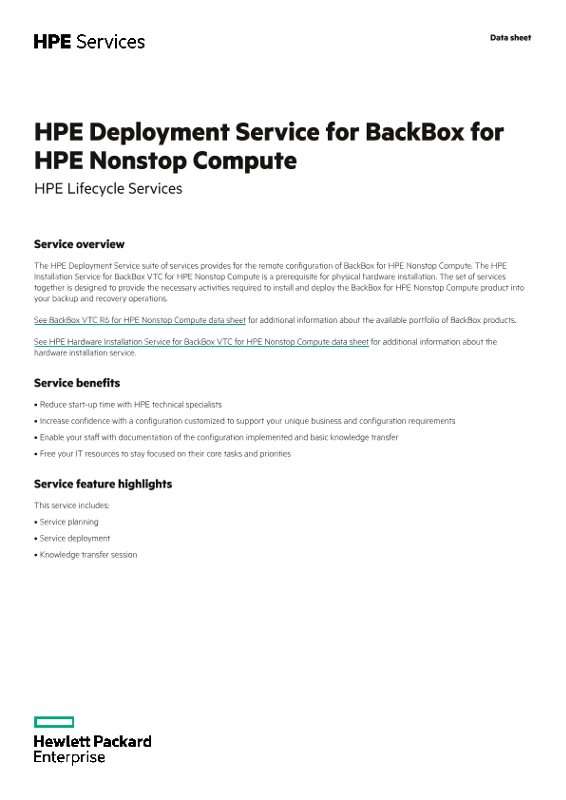 HPE Deployment Service for BackBox for HPE Nonstop Compute thumbnail