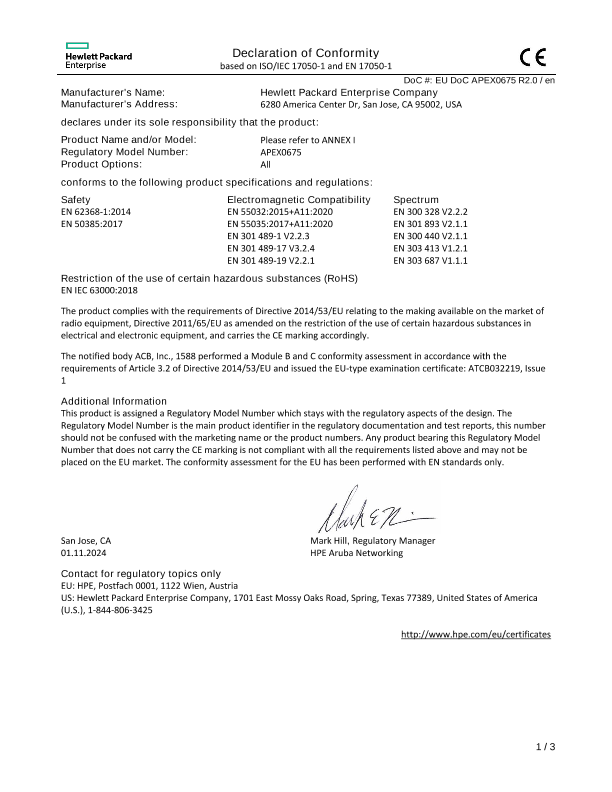 HPE Aruba Networking AP-675 Tri Radio 2x2 Wi-Fi 6E Internal Omni Directional Outdoor AP #EUDoC APEX0675 thumbnail