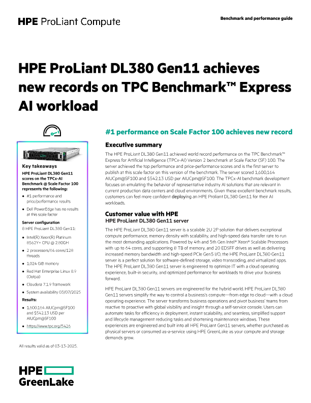 HPE ProLiant DL380 Gen11 achieves new records on TPC Benchmark™ Express AI workload thumbnail