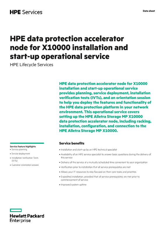 HPE data protection accelerator node for X10000 installation and start-up operational service thumbnail
