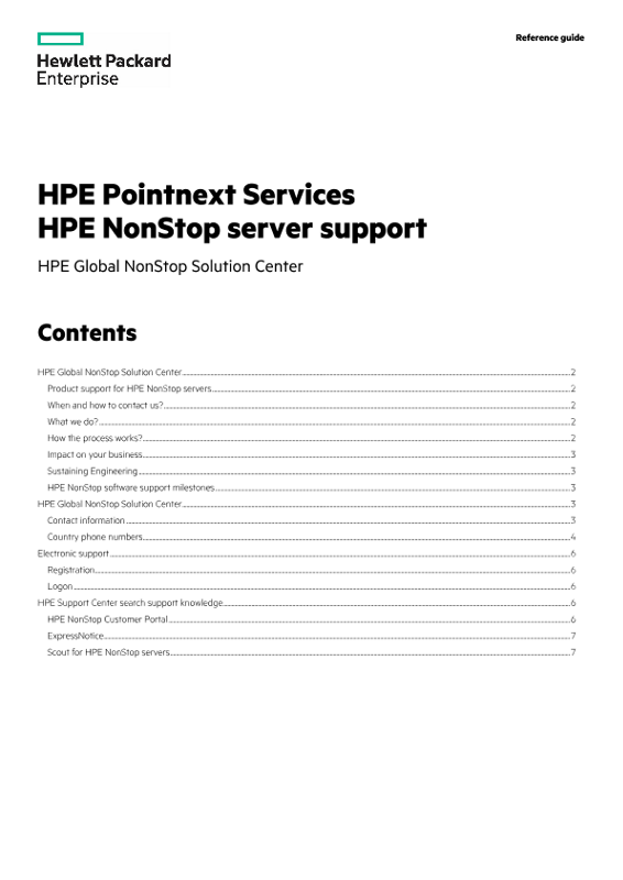 HPE Pointnext Services HPE NonStop Server Support – HPE Global NonStop Solution Center reference guide thumbnail