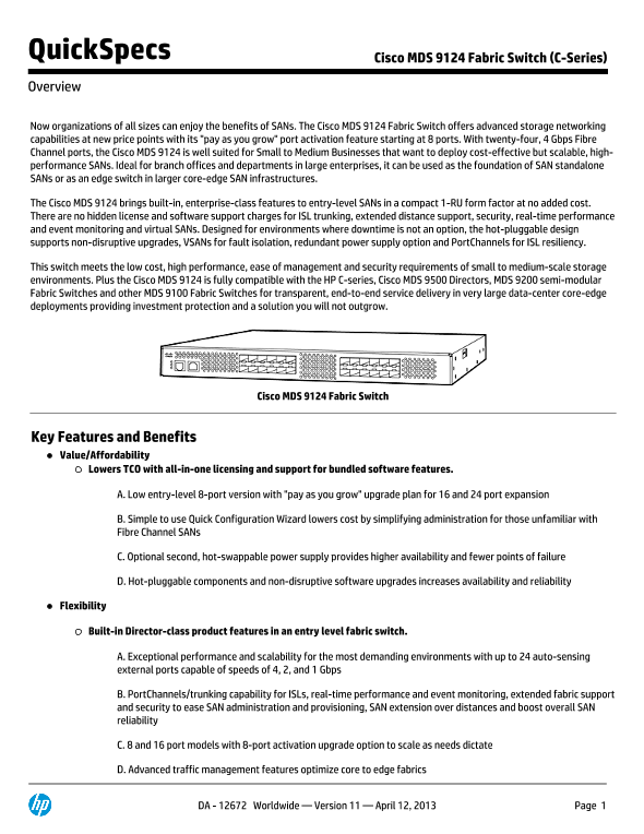 Cisco MDS 9124 Fabric Switch thumbnail