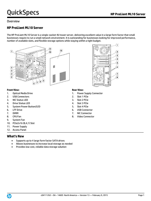 HP ProLiant ML10 Server – North America version thumbnail