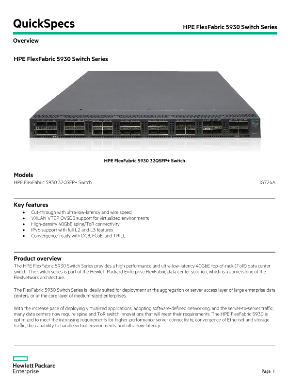 HPE FlexFabric 5930 Switch Series thumbnail