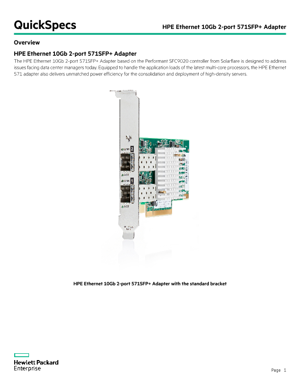 HPE Ethernet 10Gb 2-port 571SFP+ Adapter thumbnail