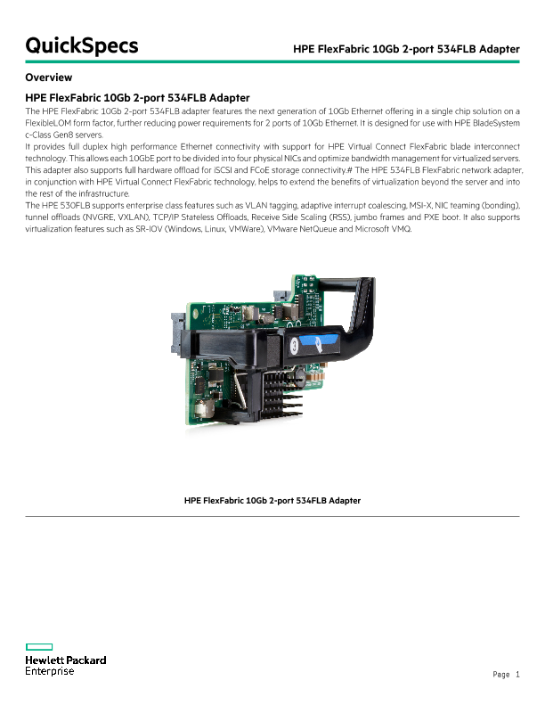 HPE FlexFabric 10Gb 2-port 534FLB Adapter thumbnail