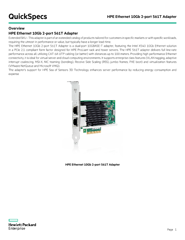 HPE Ethernet 10Gb 2-port 561T Adapter thumbnail