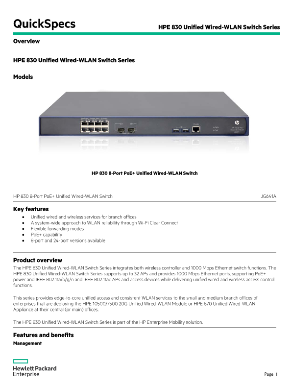 HPE 830 Unified Wired-WLAN Switch Series thumbnail