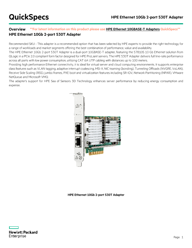 HPE Ethernet 10Gb 2-port 530T Adapter